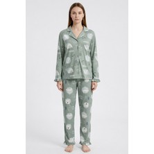 Kadın Milan Soft Fırfır Detaylı Yumuşak Kutup Ayısı Desenli Pijama Takımı - Açık Yeşil
