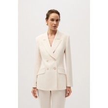 SHN Ekru Kruvaze Blazer Takım