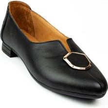 Moda Arena 319 Siyah Deri Kadın Babet