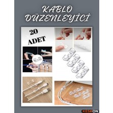 Keskon 20 Adet Şeffaf Kablo Sabitleyici – Duvar, Fayans ve Cam Için Yapışkanlı Kablo Düzenleyici Klips