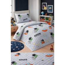 Mislina Home Astronot Çocuk Genç Pike Yatak Örtüsü Takımı Uzay Desen Kapitone Pamuklu 4 Mevsim |çarşafsız 160X230