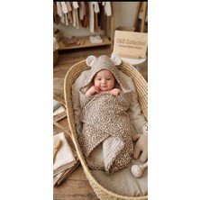 O&G Collection Leopar Desenli %100 Pamuklu Organik 4 Katlı Multi Müslin Bebek - Çocuk Havlu / Bornoz / Deniz