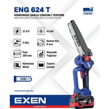 Exen Eng 624 T 21V 2x4 Ah Çift Akü 200 mm Kömürsüz Şarjlı Zincirli Testere