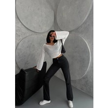 Zeo Basic Kadın Straight Jean Yırtık Detaylı Ara Bel Boru Paça Kot Pantolon Füme