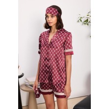 Pierre Cardin Bordo Saten Biyeli Kadın Pijama Şort Takımı 1325