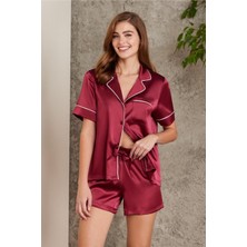 Pierre Cardin Saten Biyeli Pijama Şort Takımı Bordo 1205