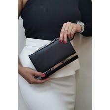 Nazart Kadın Abiye Clutch Portföy Gece Çantası Siyah Kumaş Şık Görünüm ve Ergonomik Tasarım
