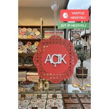 Kutaydan Hazeran Rattan Desenli Modern Açık/kapalı Tabelası - Kırmızı