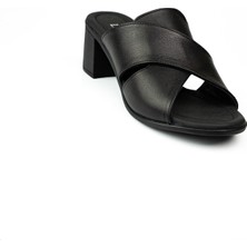 Babalı 1512 Siyah Deri Topuklu Günlük Kadın Terlik