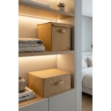 HomyJRs Homyjr’s Kapaklı Kumaş Saklama Kutusu Organizer - Dolap Içi Raf Düzenleyici Bej Kutu Seti