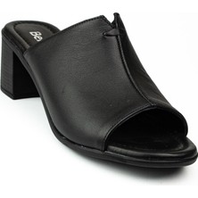 Babalı 1513 Siyah Deri Topuklu Günlük Kadın Terlik