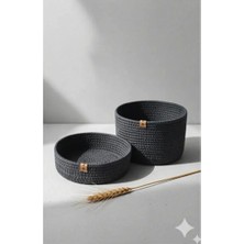 Life For You DEKORATİF 2 ADET YUVARLAK EXTRA SEPET ANTRASİT 25*15CM Çok Amaçlı Jüt Organizer Düzenleyici