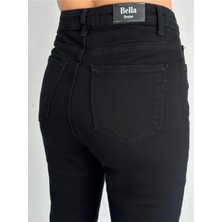 Zeo Basic Likralı Mom Jean Siyah Gabrdin Kumaş