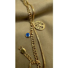 Stainlees Steel Altın Nazar Boncuklu Charm Bileklik