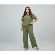 Koza Butik Kadın Büyük Beden Kısa Kollu Dantel Güpür Detaylı Eşofman Takımı 8255-26