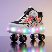 BURUNİ LED Işıklı Patenli Ayakkabı Çocuk Tekerlekli Ortopedik Rahat Spor Ayakkabı Beyazxsiyah