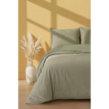 Laliva -Lüks Akfil Kumaş -Çarşafı Lastikli  Organik Pamuk- Yeşil Çift Kişilik Nevresim Takımı