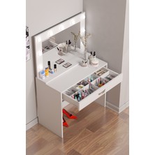 Bicabin Arya Novella Hollywood Işıklı Aynalı Makyaj Masası Bölmeli Organizer Çekmeceli -Beyaz