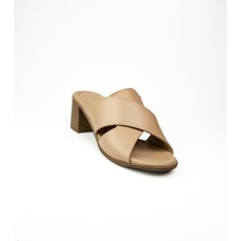 Babalı 1512 Bej Deri Topuklu Günlük Kadın Terlik