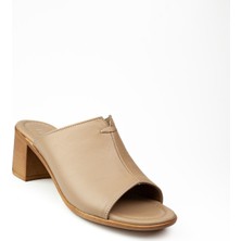 Babalı 1513 Bej Deri Topuklu Günlük Kadın Terlik