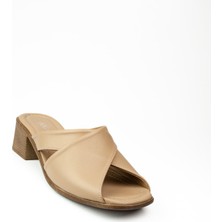 Babalı 4804 Bej Deri Topuklu Günlük Kadın Terlik