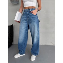 Zeo Basic Baloon Fit Dikiş Detaylı Balta Cepli Dark Blue Jean