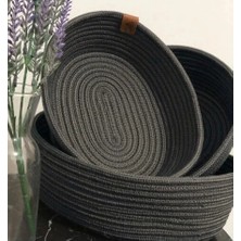 Life For You Dekoratif 3 Adet Oval Sepet 18*28CM Antrasit Jüt Düzenleyici Organizer