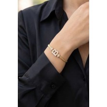 Uretti - Nerman 4053 7439 B Harfli Taşlı Gold Bileklik