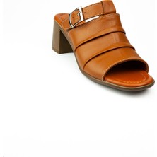 Babalı 1509 Taba Deri Topuklu Günlük Kadın Terlik