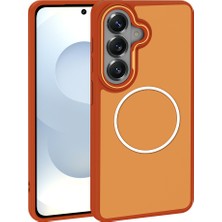 HTstore Galaxy Uyumlu S26 Kılıf M-Safe Şarj Özellikli Metal Kamera Çerçeveli Zore Sanremo Silikon Kapak-Turuncu