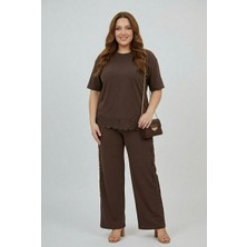 Koza Butik Kadın Büyük Beden Kısa Kollu Dantel Güpür Detaylı Eşofman Takımı 8255-26