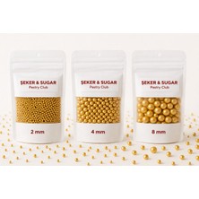 Pasta Süsleme Şekeri Boncuk Şeker Altın-Gold 3lü Set (2mm,4mm,8mm) (40 Gr.x3 Pkt)Sprinkles