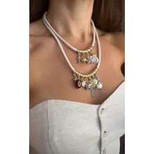 First Jewelry Krem Rengi 2'li Charmlı Kolye