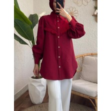 Modamorfo Güpür Püsküllü Ham Cupra Balon Kol Gömlek -Bordo