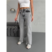 Zeo Basic Yırtmaç Detaylı Boru Paça   Grey Snow Wash Jean