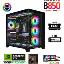 Xaser Lexus X690 Ryzen 7 7800X3D 32GB Ram 1tb M.2 Nvme SSD 16GB RTX5060 Ti Sıvı Soğutmalı Masaüstü Oyuncu Bilgisayarı