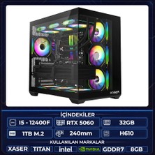 Xaser Titan X50 I5 12400F 32GB Ram 1tb M.2 Nvme SSD 8gb RTX5060 Sıvı Soğutmalı Oyuncu Hazır Tavsiye Sistem