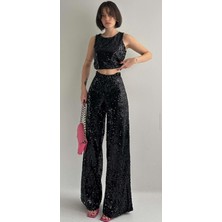 Hanife Glam Couture Hanife Glam Pul Payet Işlemeli Crop Alt Üst Pantalon Takım