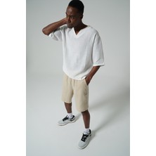 Maule Düşük Omuz, Doğal Kumaş Yaka Dikiş Detaylı Oversize Dokuma Erkek Tişört, @tümen