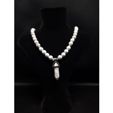 Mryart Beyaz Havlit Taşı Doğal Taş Kolye Unisex