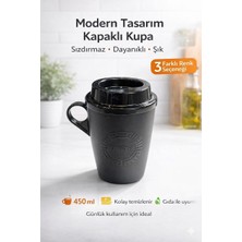 MGZ Kulplu Kapaklı Çay Kahve Bardağı Plastik - Mug Sıcak Içecek Bardağı 450 ml