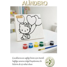 Çocuk Boyama Tuval Seti Hello Kitty Kalp6 Lı Akrilik Boya + Fırça + Hazır Görsel Tuval (20X20 )