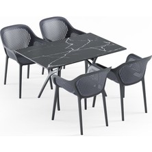Tilia 4 Kişilik Masa Takımı Siyah (Ivy-L Masa Polipropilen Ayak Kompakt Tabla 77X120 cm + Atra Kollu Sandalye)