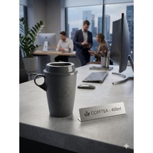 MGZ Kulplu Kapaklı Çay Kahve Bardağı Plastik - Mug Sıcak Içecek Bardağı 450 ml