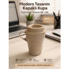 MGZ Kulplu Kapaklı Çay Kahve Bardağı Plastik - Mug Sıcak Içecek Bardağı 450 ml