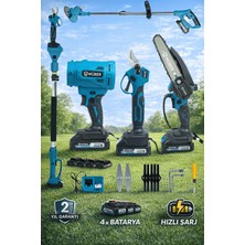 Wüber Kmplus Pro-X 5'li Set Şarjlı Makas Testere Yaprak Üfleme ve Çim Biçme Teleskopik Kollu
