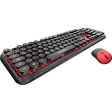  round km-6282 siyah kırmızı kablosuz qmultimedia klavye + mouse set