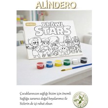 Çocuk Boyama Tuval Seti Brawl Stars 6 Lı Akrilik Boya + Fırça + Hazır Görsel Tuval (20X20 )