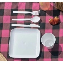 Hane216 Pratik 30 Parça Lüx Piknik Seti (6 Kişilik) Beyaz Yıkanabilir