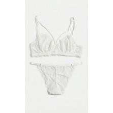 Zi Ekru Aura Dantelli Sütyen Külot Takımı